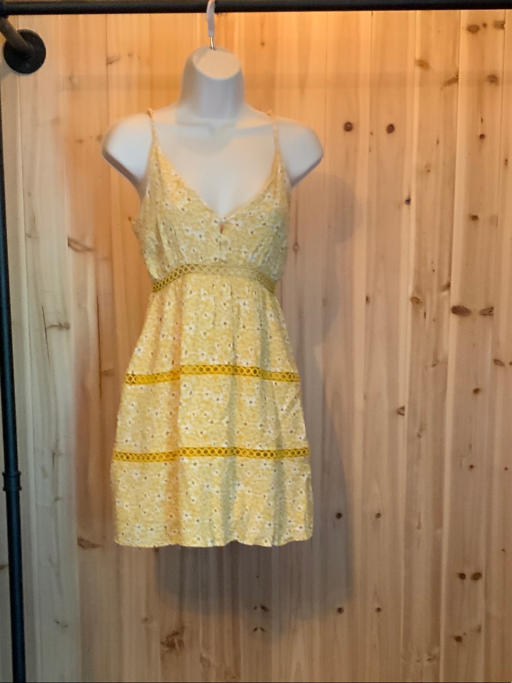 Forever 21 Yellow Floral Lace-Trim Mini Dress